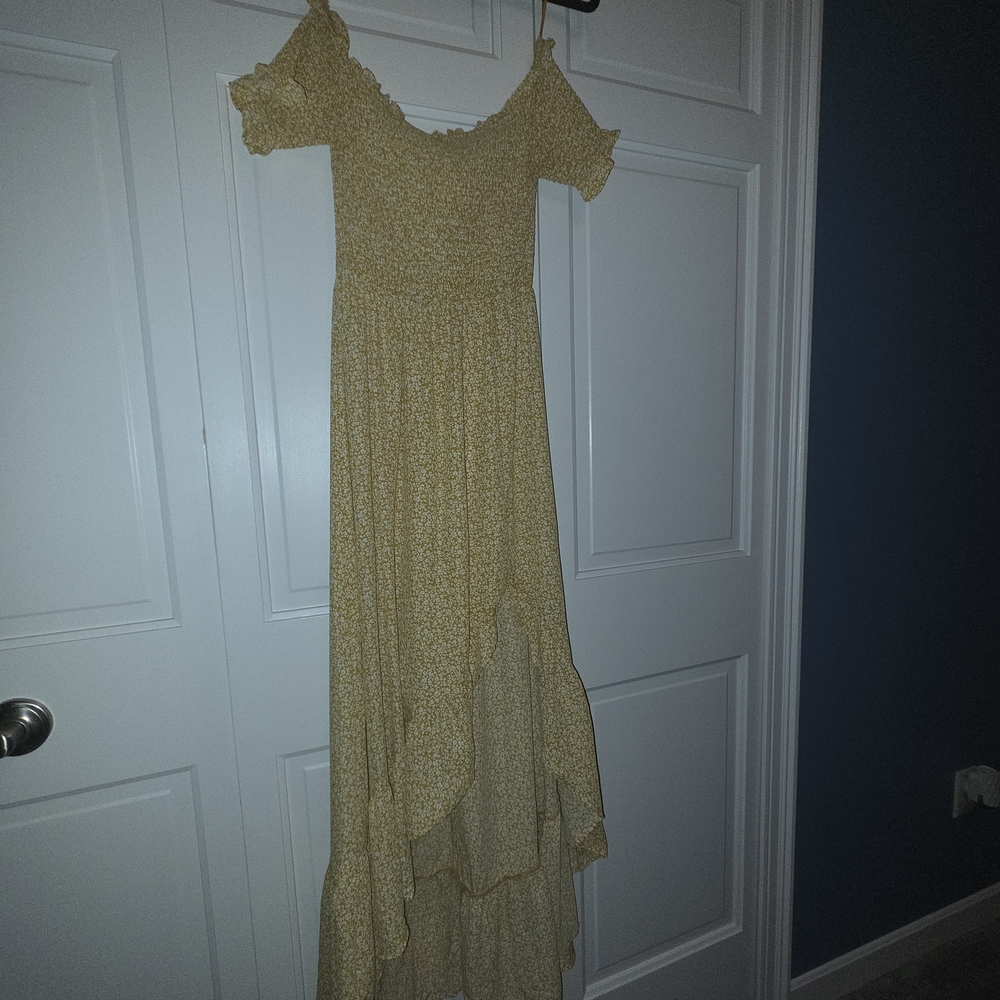 Aesthetic Yellow Off-Shouler High Low Dress